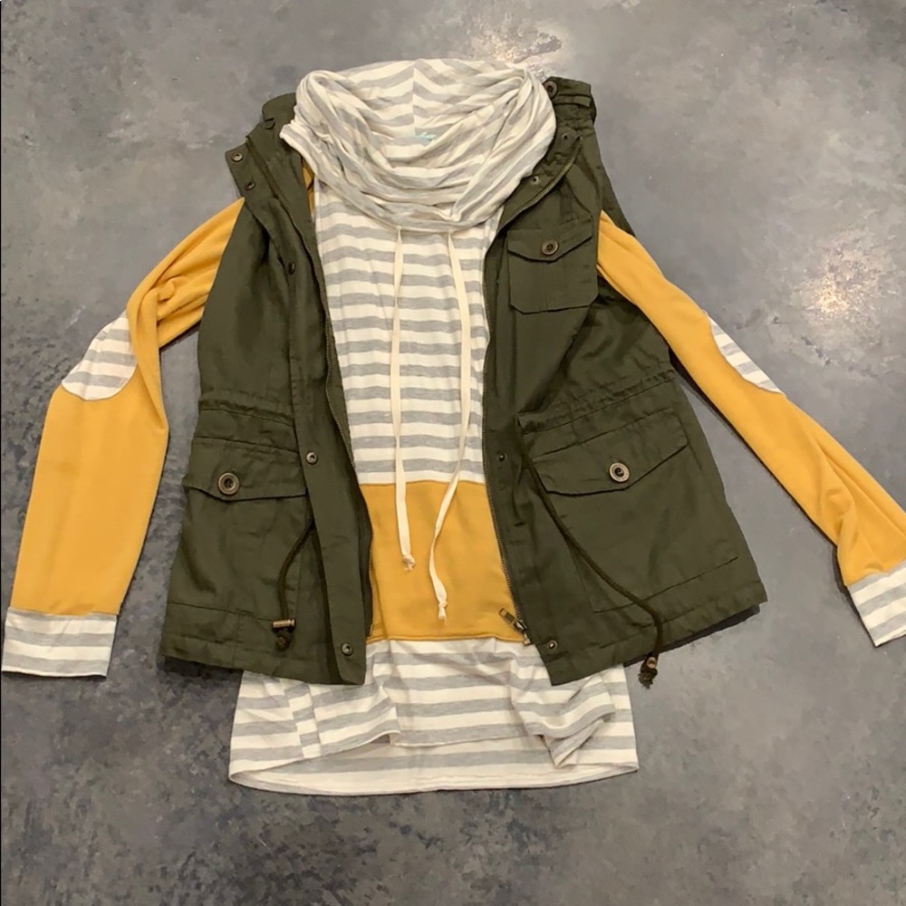 Large shirt with medium green jacket NWOT